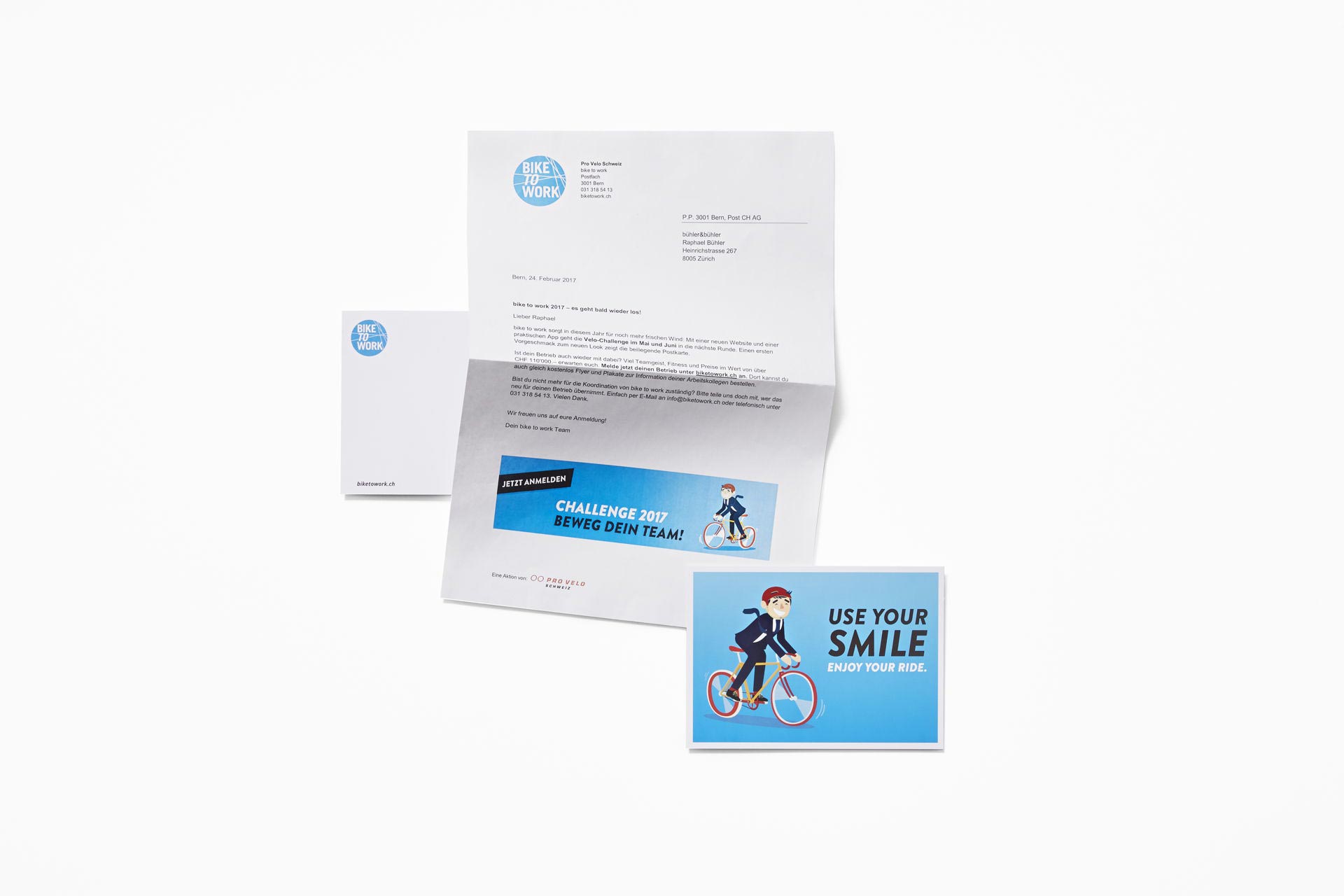personalisierter Brief mit Postkarte bike to work 2017