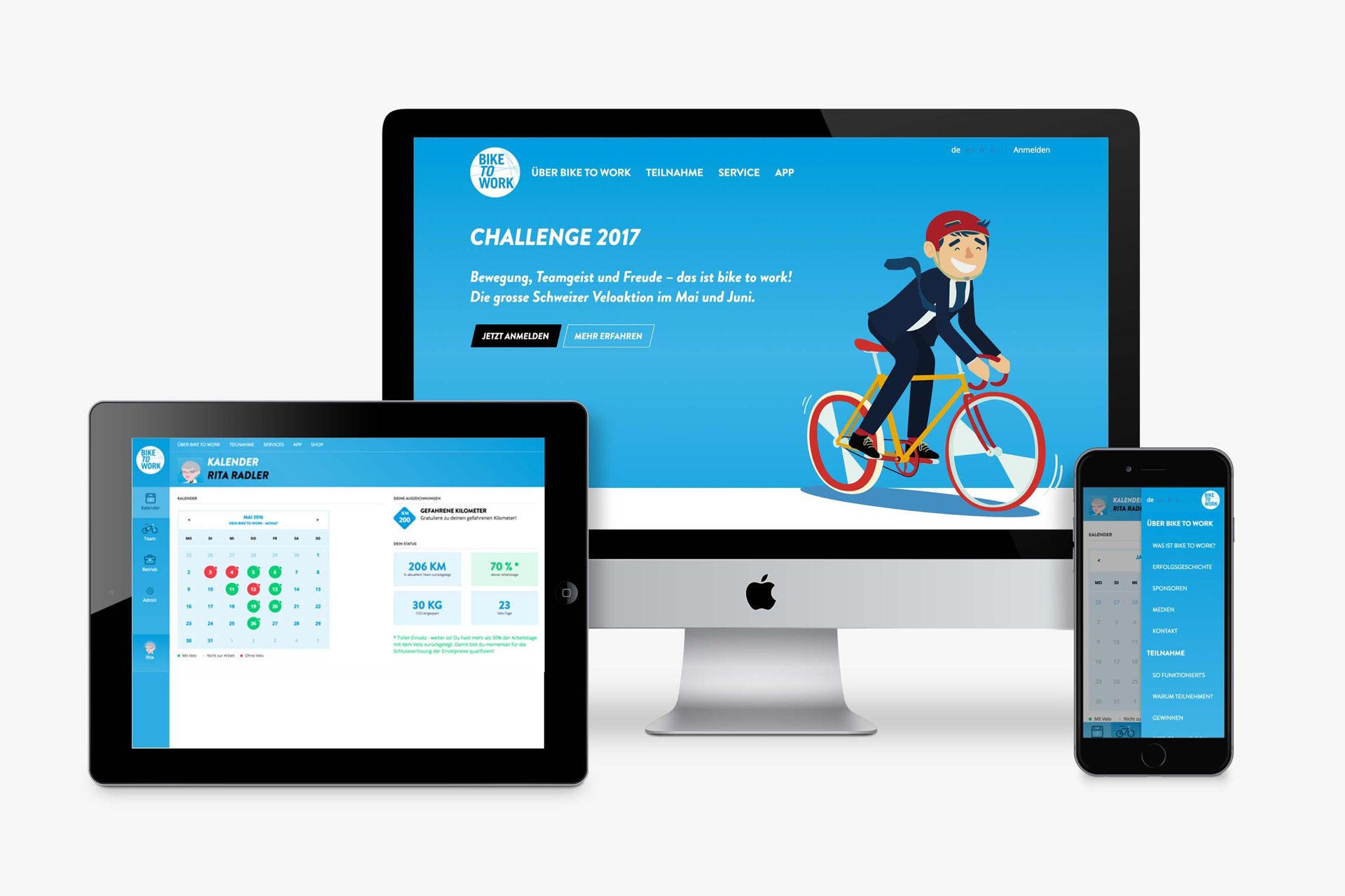 Tablet, Desktop und Mobile mit Website bike to work 2017