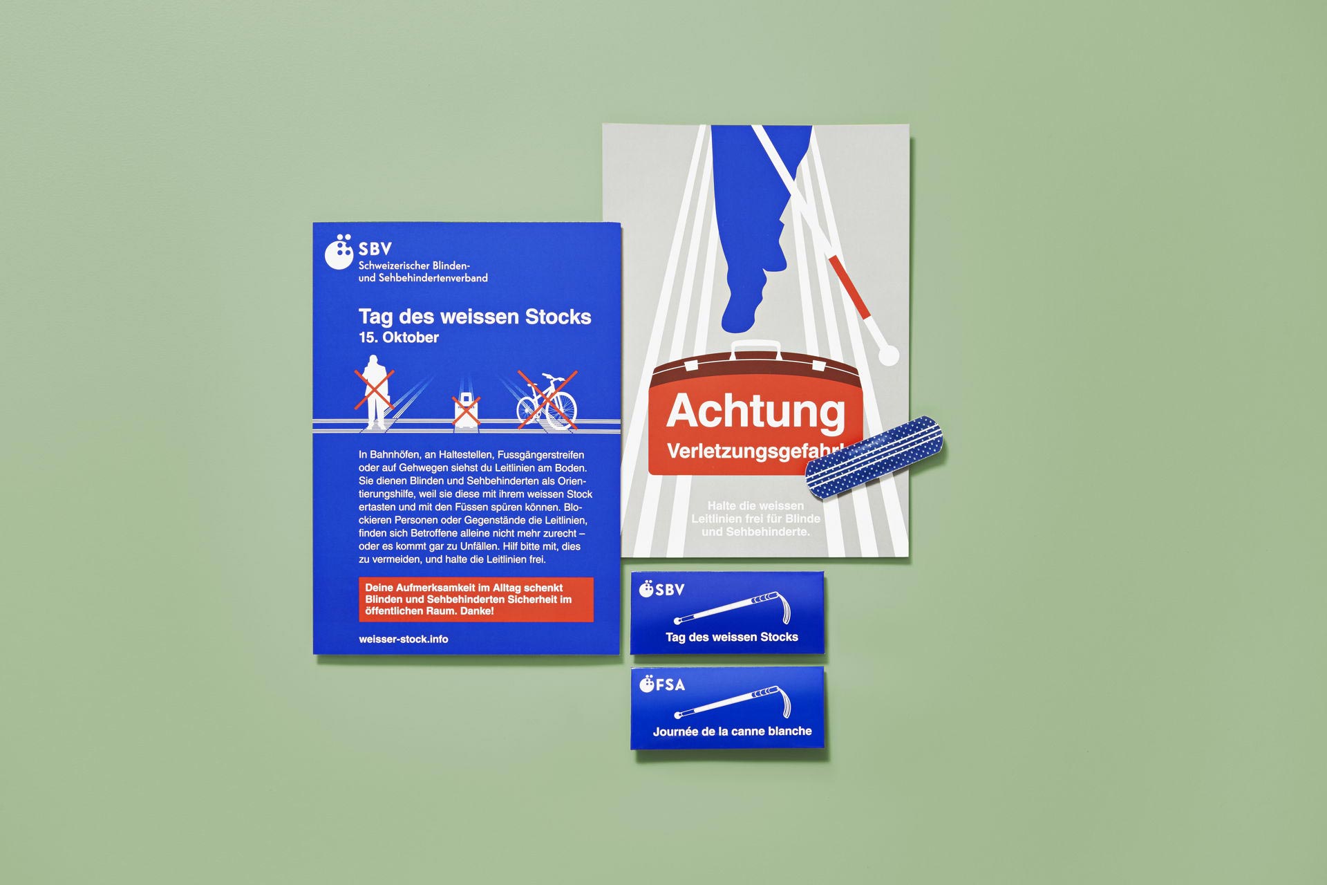 Mailing mit Pflaster-Set zum Tag des weissen Stocks für den Schweizerischen Blinden- und Sehbehindertenverband SBV