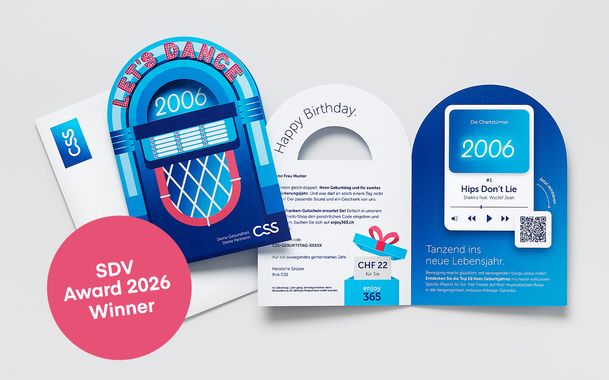 Direct Mailing in Form einer Jukebox geschlossen und offen