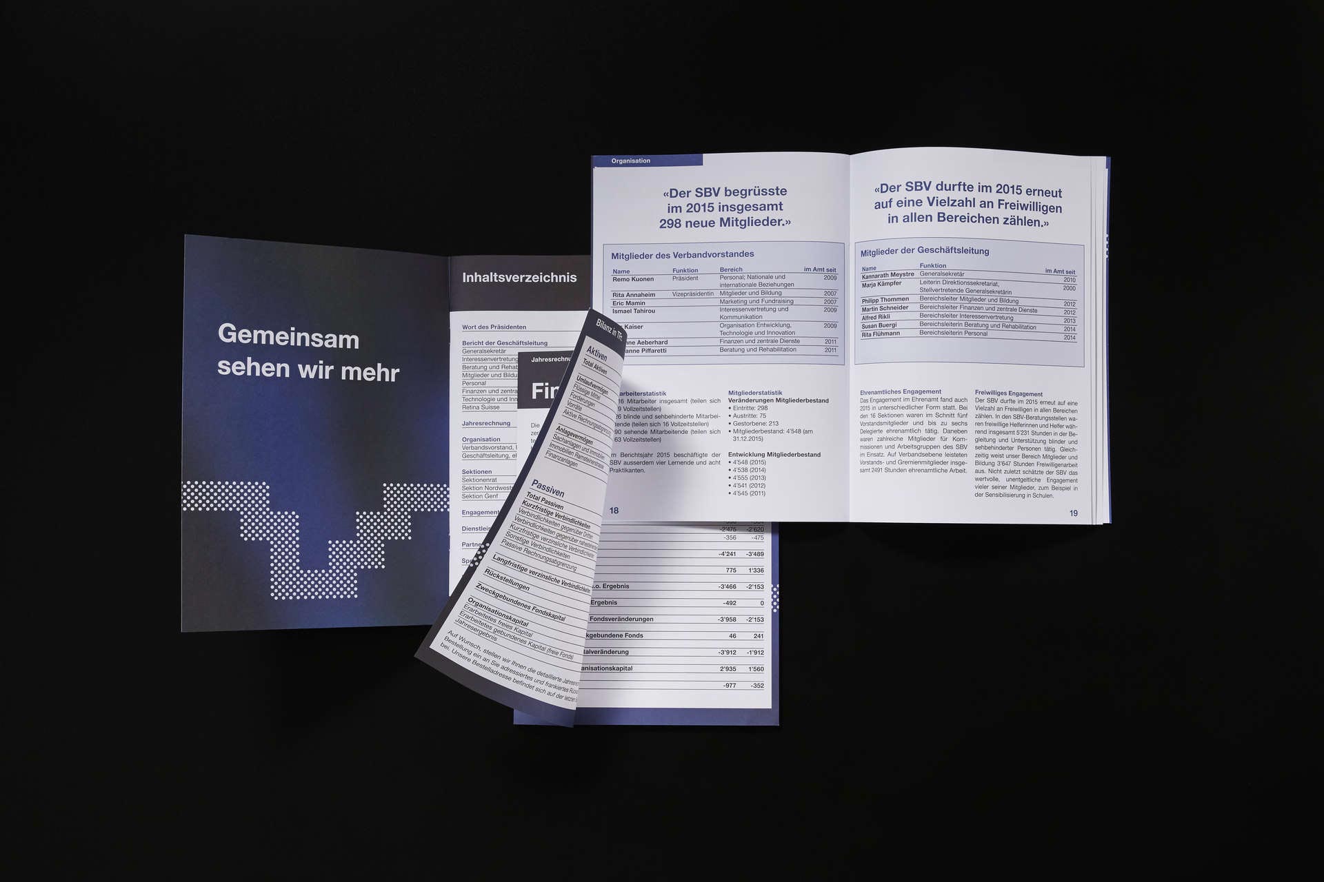 Innenansicht Jahresbericht Schweizerischen Blinden- und Sehbehindertenverband SBV